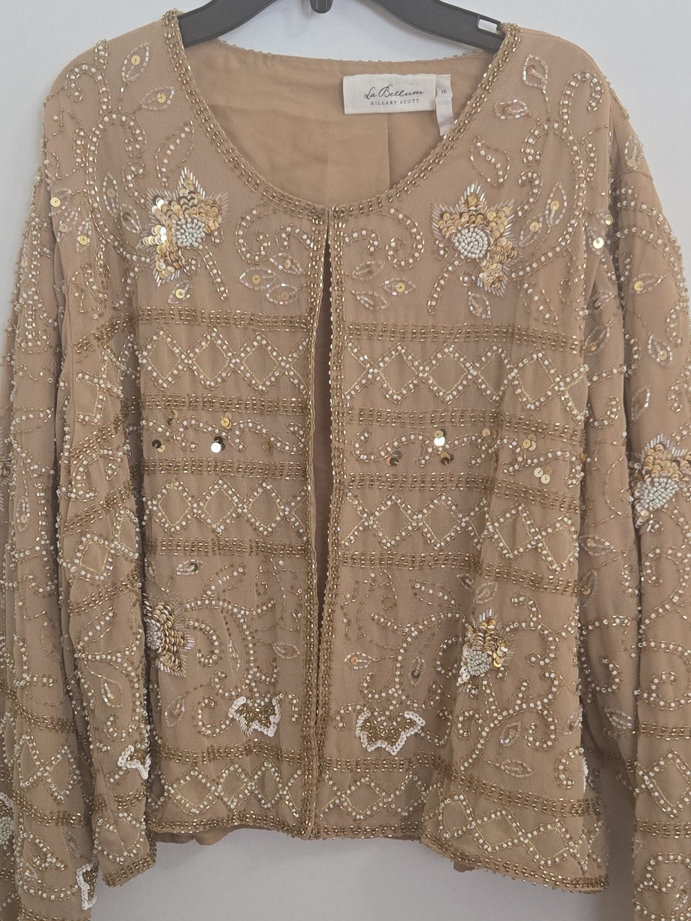 La Belle Embellished Sequined Beige Jacket